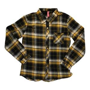 PinkLatte Cutie Patootie Plaid Flannel Button Front Shirt Yellow 10/12 (Girls)